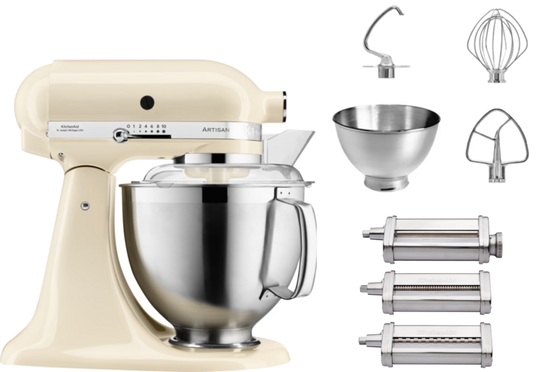 KitchenAid 5KSM185PSEAC Amandelwit + Pastaroller en -snijderset (3-delig) KitchenAid 5KSM185PSEAC Amandelwit + Pastaroller en -snijderset (3-delig) - Keukenmixers