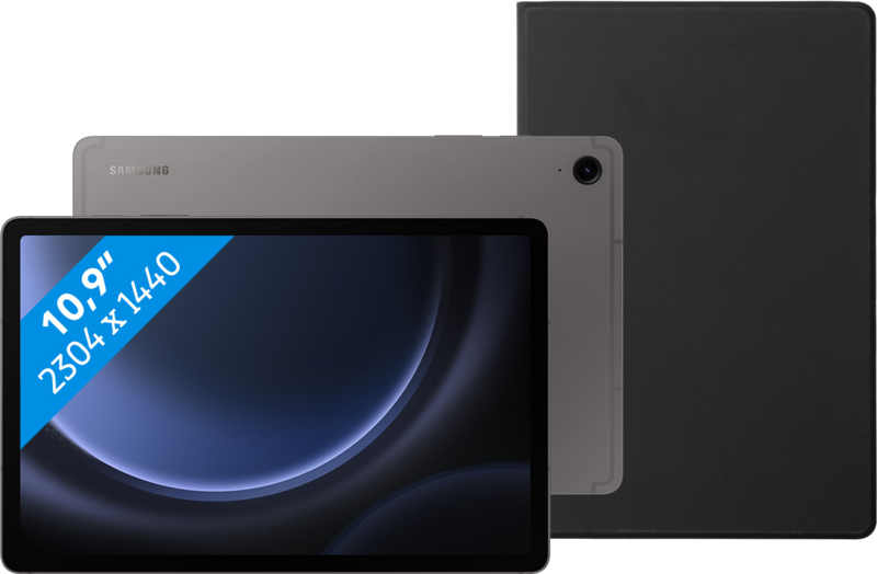 Samsung Galaxy Tab S9 FE 128GB Wifi Grijs + BlueBuilt Book Case Zwart Samsung Galaxy Tab S9 FE 128GB Wifi Grijs + BlueBuilt Book Case Zwart