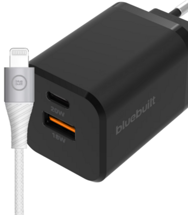 BlueBuilt Snellader met 2 Usb Poorten 38W Zwart + Lightning Kabel 1