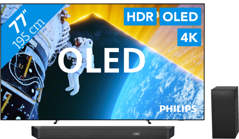 Philips Ambilight TV 77OLED809 + Soundbar + Hdmi kabel Philips Ambilight TV 77OLED809 + Soundbar + Hdmi kabel