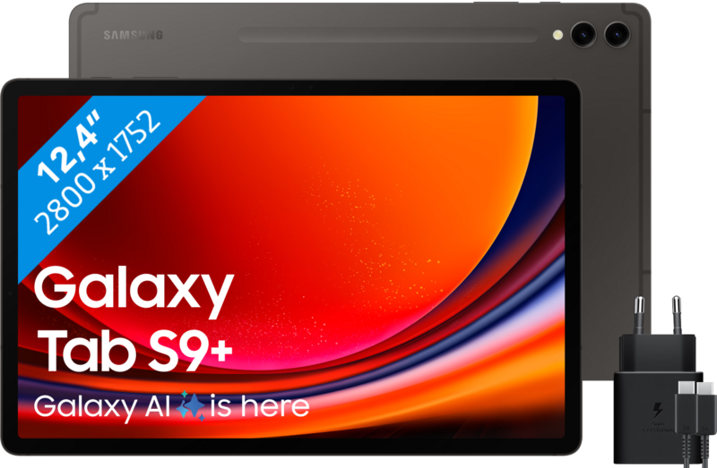 Samsung Galaxy Tab S9 Plus 12.4 inch 512 GB Wifi Zwart + Samsung Oplader Samsung Galaxy Tab S9 Plus 12.4 inch 512 GB Wifi Zwart + Samsung Oplader