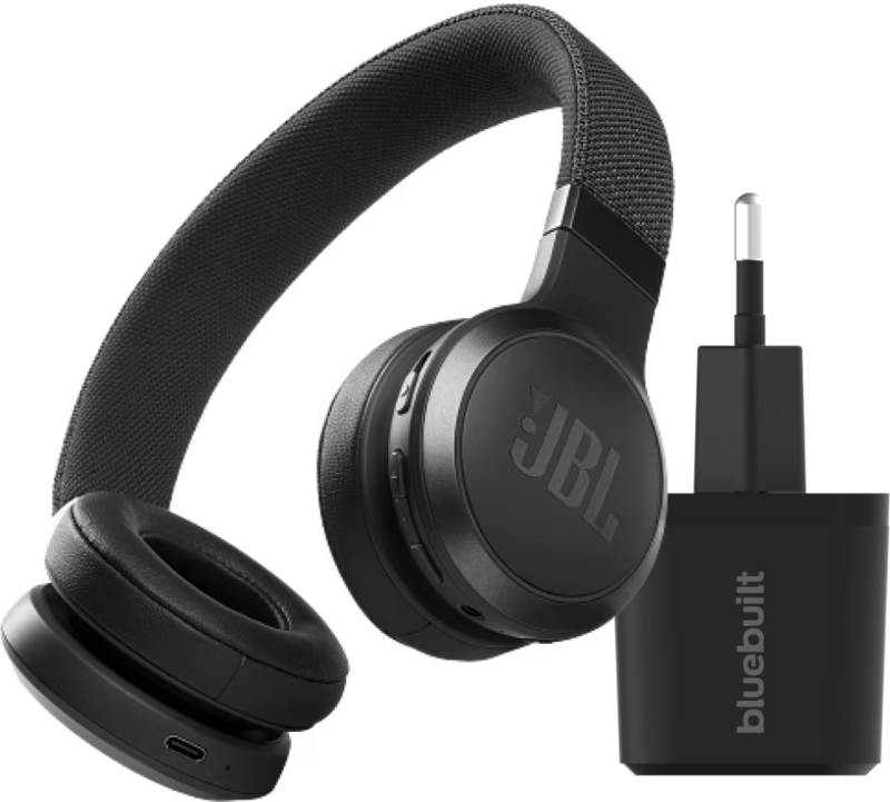 JBL Live 460NC Zwart + BlueBuilt Quick Charge Oplader met Us JBL Live 460NC Zwart + BlueBuilt Quick Charge Oplader met Us