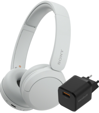 Sony WH-CH520 Wit + BlueBuilt Quick Charge Oplader met Usb A Poort 18W Zwart