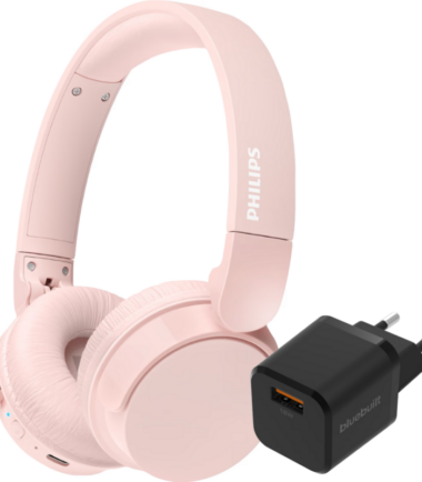 Philips TAH4209 Roze + BlueBuilt Quick Charge Oplader met Usb A Poort 18W Zwart