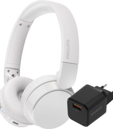 Philips TAH4209 Wit + BlueBuilt Quick Charge Oplader met Usb A Poort 18W Zwart