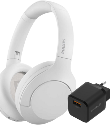 Philips TAH8506 Wit + BlueBuilt Quick Charge Oplader met Usb A Poort 18W Zwart