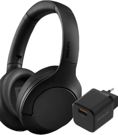 Philips TAH8506 Zwart + BlueBuilt Quick Charge Oplader met Usb A Poort 18W Zwart