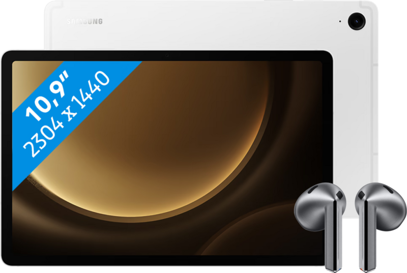 Samsung Galaxy Tab S9 FE 128GB Wifi Zilver + Galaxy Buds3 Zwart Samsung Galaxy Tab S9 FE 128GB Wifi Zilver + Galaxy Buds3 Zwart